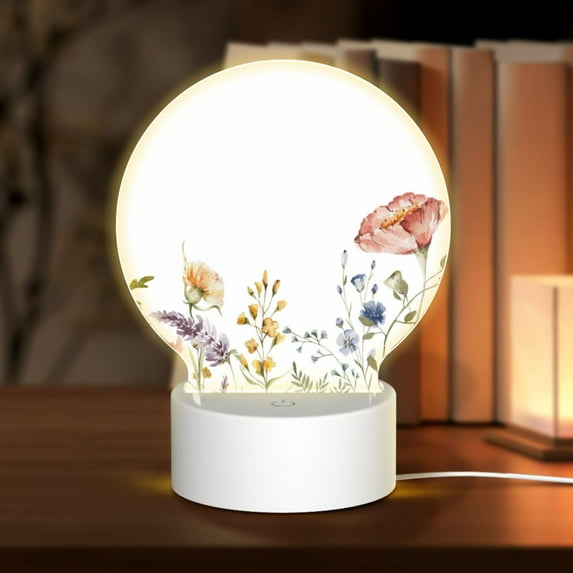 Daiia Watercolor Floral Pattern Acrylic Night Light, LED Touch Light, Bedroom Night Light, Soft Glowing Lamp Perfect Gift for Mother's Day, Birthday, or Christmas
