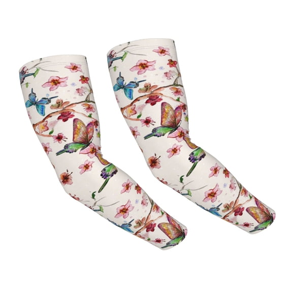Daiia Watercolor Floral With Butterflies UV Sun Protection Arm Sleeves - Cooling Compression Arm Sleeve - Sports & UV Arm Sleeves for Men & Women