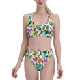 thumbnail image 1 of Daiia Watercolor Flowers printed 2 piece Swimsuit Bikinis for Women High Waisted Racerback Bathing Suits Summer Tummy Control Scoop Neck Swimwear-Small, 1 of 8