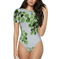 thumbnail image 1 of Daiia Watercolor Green Leaves Women'S Crew Neck Short Sleeve Slim Fit T Shirts Tops Basic Bodysuit Leotard Clothing-Medium, 1 of 9