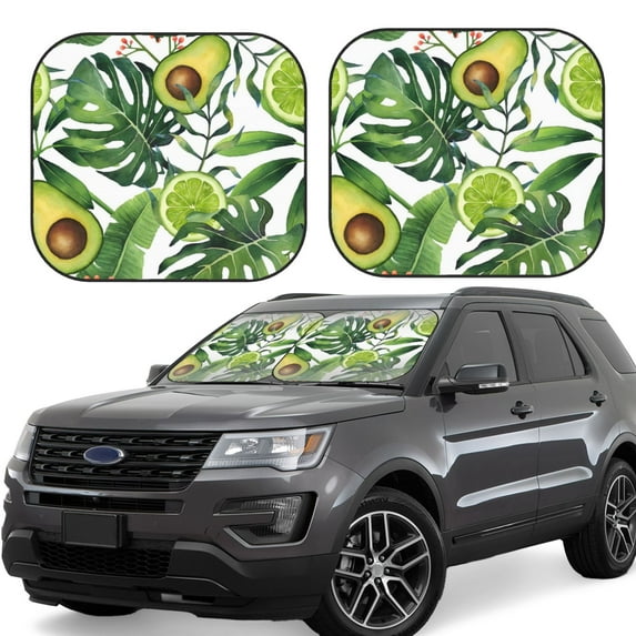Daiia Watercolor Green Tropical 2PCS Car Windshield Sun Shade, Foldable Sun Shield for Car Front Window, Auto Sun Blocker Visor Protector Universal for Truck SUV Pickup-Medium