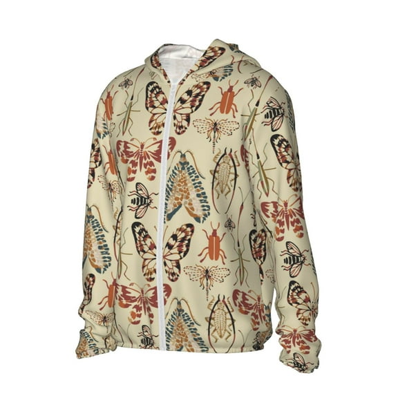 Daiia Watercolor Insects UPF 50  Sun Protection Hoodie Jacket Lightweight Long Sleeve Sun Shirt for Women Men with Pocket Hiking Outdoor-3X-Large