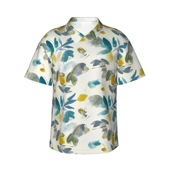 Daiia Watercolor Leaves Hawaiian Shirt for Men Gentle Cotton Regular Short Sleeve Casual-X-Large