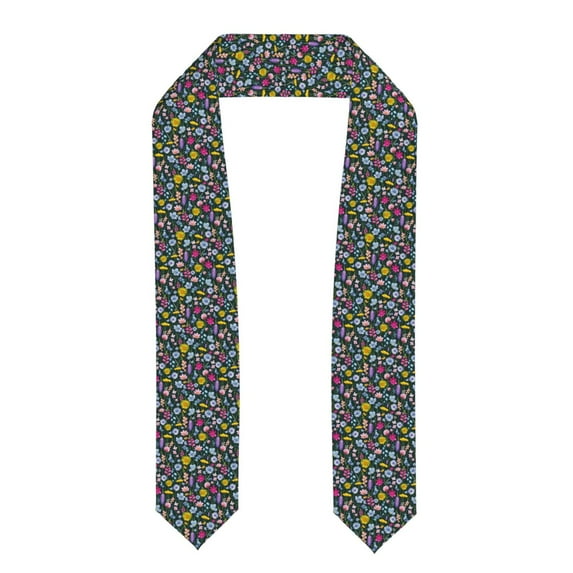 Daiia Watercolor Meadow Flowers Pattern Graduation Shawl Stole – Satin Graduation Stole Academic Stole Non-Slip Design-Flattened