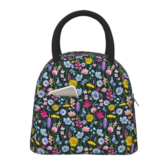Daiia Watercolor Meadow Flowers Pattern Lunch Bag , Insulated Lunch Box, Small Leakproof Cooler Food Lunch Containers Reusable High Capacity Lunch Tote Bags-One Size