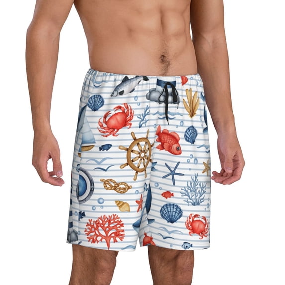 Daiia Watercolor Nautical Mens Woven Stretch Pajama Short,Short Pajama Pants-X-Large