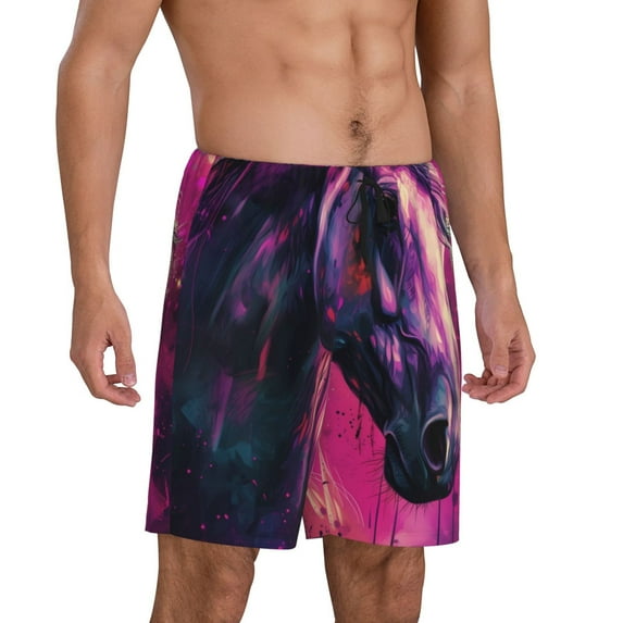 Daiia Watercolor Painting White Horse Mens Woven Stretch Pajama Short,Short Pajama Pants-Medium
