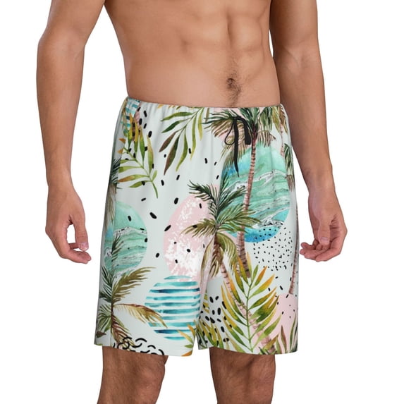 Daiia Watercolor Palm Tree Mens Woven Stretch Pajama Short,Short Pajama Pants-X-Large
