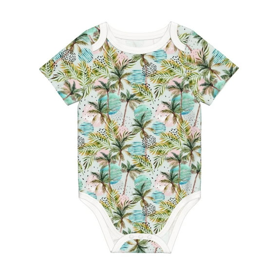 Daiia Watercolor Palm Tree Printed Unisex-Baby Short Sleeve Onesies Bodysuits Baby Climbing Clothes Soft and Comfortable Romper with Expandable Shoulder Design-3 Months