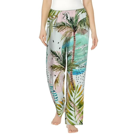 Daiia Watercolor Palm Tree Women's Sleep Pant with Pockets and Drawstring,Pajama Pants-XX-Large