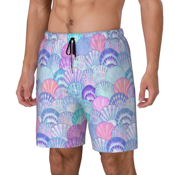 Daiia Watercolor Sea Shells 1 Mens Swim Trunks Swim Shorts Quick Dry Swim Shorts with Mesh Lining Pockets-XX-Large