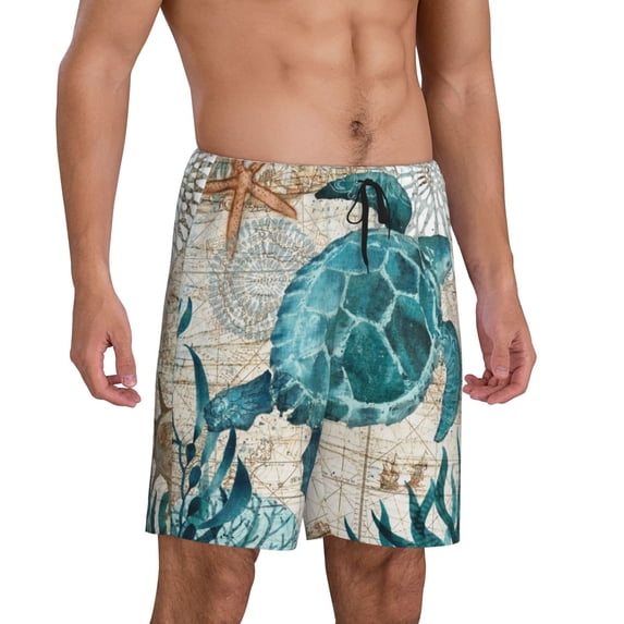 Daiia Watercolor Sea Turtle Mens Woven Stretch Pajama Short,Short Pajama Pants-Medium