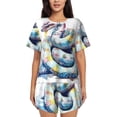 thumbnail image 1 of Daiia Watercolor Snake Pattern Womens Pajama Sets Short Sleeve Pajamas for Women Sets Soft Lounge Sets Casual Round Neck Sleepwear PJS-Large, 1 of 7