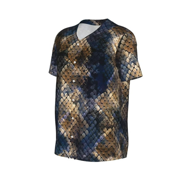 Daiia Watercolor Snake Skin Mens Baseball Jersey Button Down Shirts Short Sleeve Sports Uniforms-Large