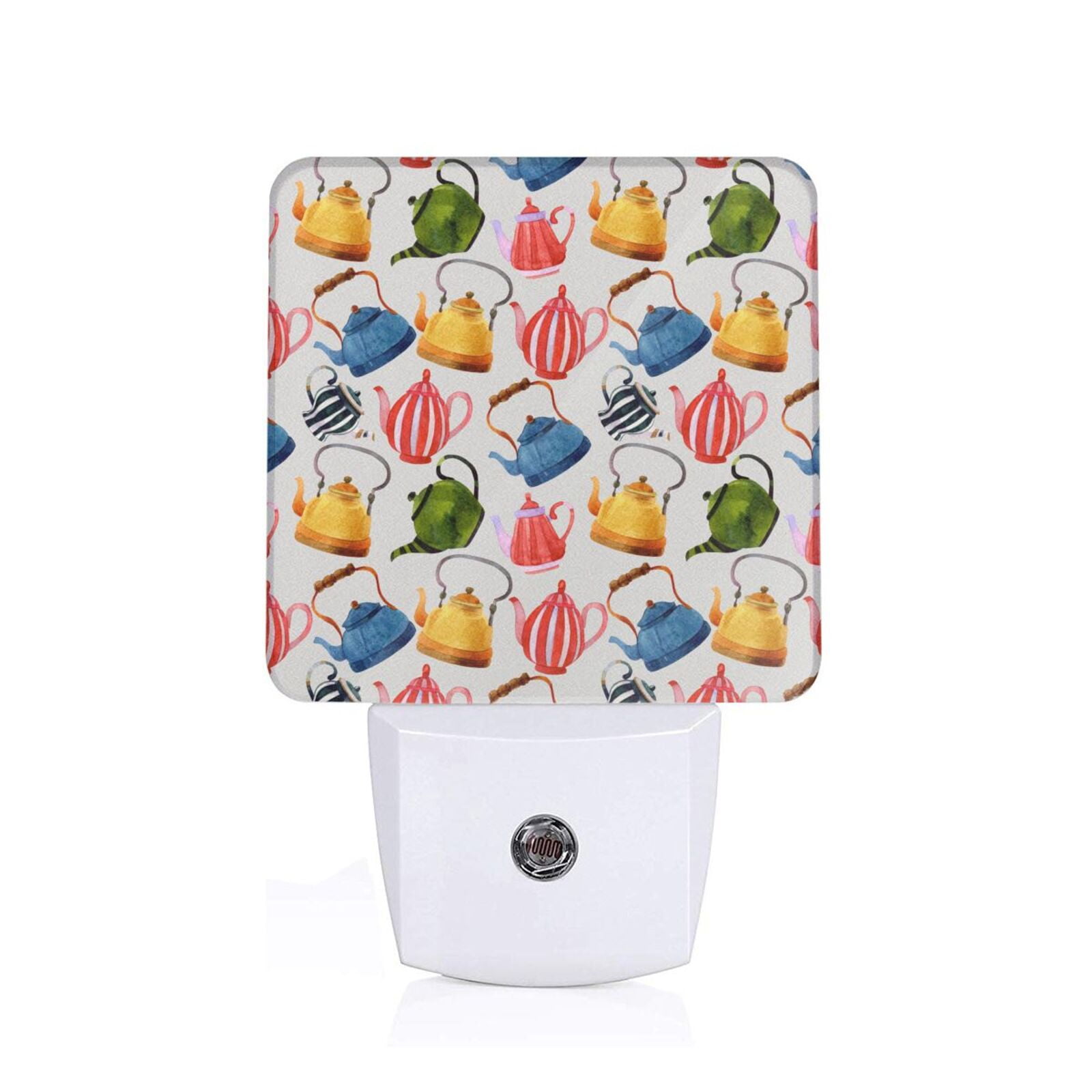 Daiia Watercolor Teapots Pattern Plugin LED Backlit Night Light with