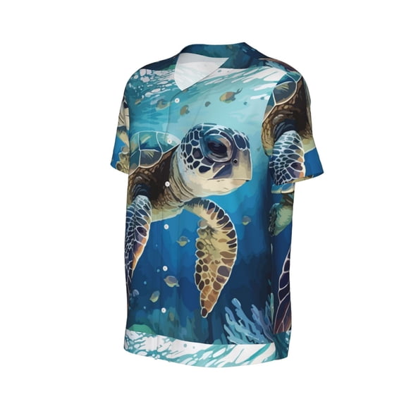 Daiia Watercolor Turtle Mens Baseball Jersey Button Down Shirts Short Sleeve Sports Uniforms-