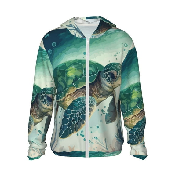 Daiia Watercolor Turtle1 UPF 50+ Sun Protection Hoodie Jacket Lightweight Long Sleeve Sun Shirt for Women Men with Pocket Hiking Outdoor-X-Large