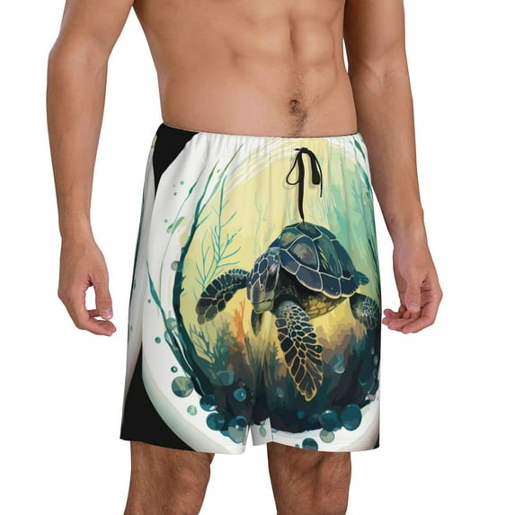 Daiia Watercolor Turtle3 Mens Woven Stretch Pajama Short,Short Pajama Pants-Large
