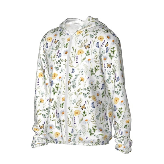 Daiia Watercolor Wildflower 2 UPF 50+ Sun Protection Hoodie Jacket Lightweight Long Sleeve Sun Shirt for Women Men with Pocket Hiking Outdoor-3X-Large