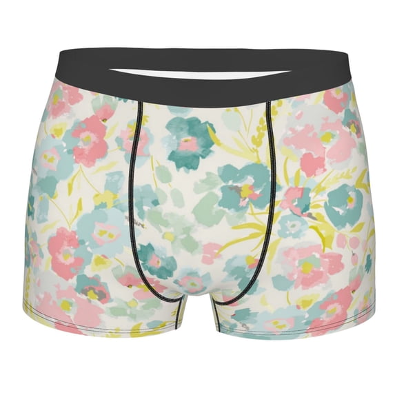 Daiia Watercolor Wildflowers Men's Underwear Boxer Briefs, Cotton Stretch Moisture-Wicking Underwear-Small