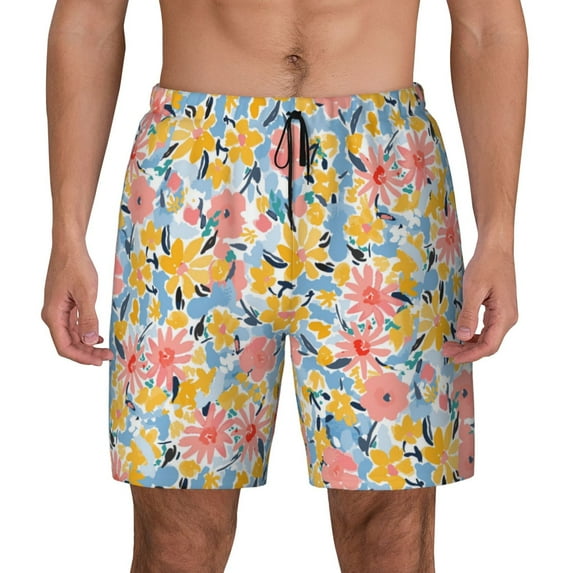 Daiia Watercolor Wildflowers Mens Swim Trunks Swim Shorts Quick Dry Swim Shorts with Mesh Lining Pockets-X-Large