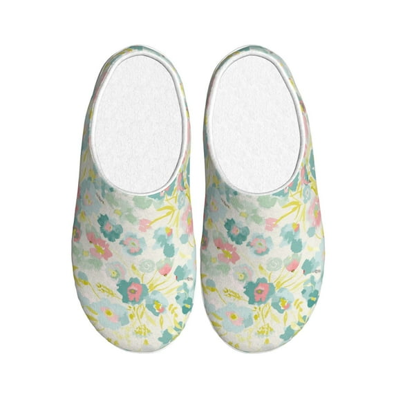 Daiia Watercolor Wildflowers Print Women’s Fuzzy Slippers Memory Foam Lightweight House Shoes Cozy Loafer Flannel House Shoes-37/38