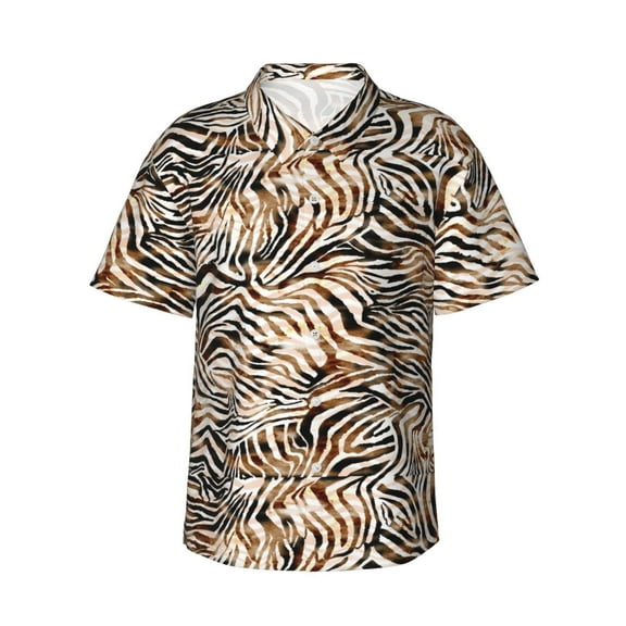 Daiia Watercolor Zebra Hawaiian Shirt for Men Gentle Cotton Regular Short Sleeve Casual-XX-Large