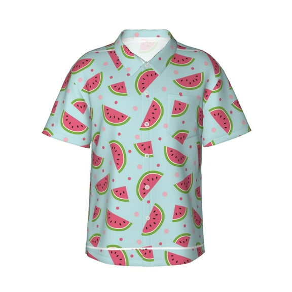 Daiia Watermelon Hawaiian Shirt for Men Gentle Cotton Regular Short Sleeve Casual-3X-Large