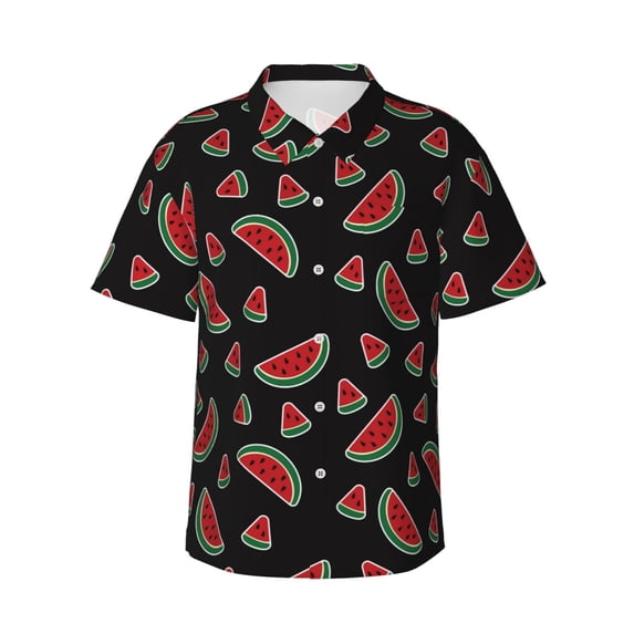 Daiia Watermelon Hawaiian Shirt for Men Gentle Cotton Regular Short Sleeve Casual-Large