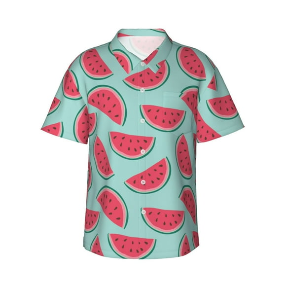 Daiia Watermelon Hawaiian Shirt for Men Gentle Cotton Regular Short Sleeve Casual-Small