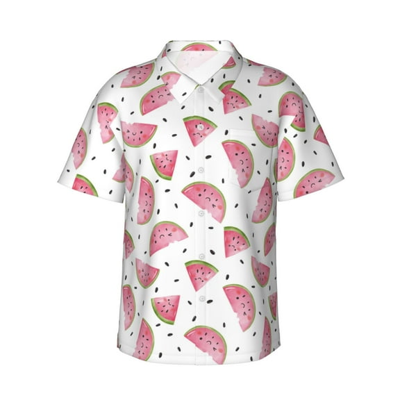 Daiia Watermelon Hawaiian Shirt for Men Gentle Cotton Regular Short Sleeve Casual-X-Large