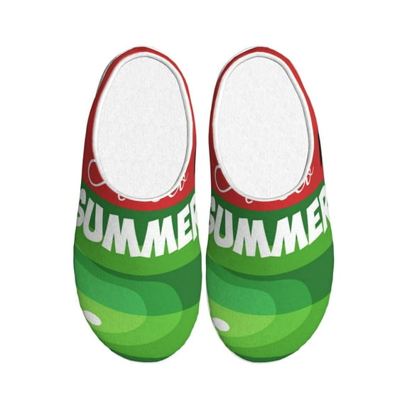 Daiia Watermelon Hello Summer Print Women’s Fuzzy Slippers Memory Foam Lightweight House Shoes Cozy Loafer Flannel House Shoes-35/36