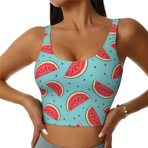 Daiia Watermelon Printed Women's Sports Bra, Breathable Activewear Bra with U-Back Design and Removable Pads, Comfortable and Supportive for Yoga, Workout-Small
