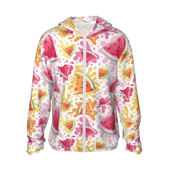 Daiia Watermelon UPF 50+ Sun Protection Hoodie Jacket Lightweight Long Sleeve Sun Shirt for Women Men with Pocket Hiking Outdoor-X-Large