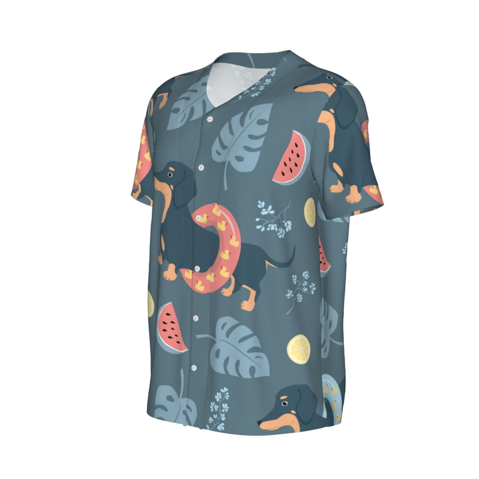 Daiia Watermelons Dachshunds Mens Baseball Jersey Button Down Shirts