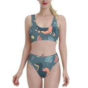 Daiia Watermelons Dachshunds Women'S Bikini Swimsuit Two Piece Swimsuit,High Waisted,Slim Fit High Leg Spaghetti Straps Bathing Suit- Small