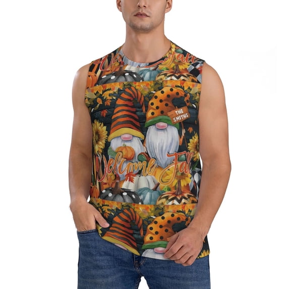 Daiia Welcom Fall Printed Men's Tank Tops,Casual Soft Sleeveless Gym Muscle Shirts Bodybuilding Tee-XX-Large