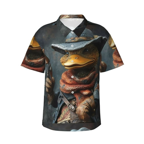 Daiia Western Cowboy Duck Hawaiian Shirt for Men Gentle Cotton Regular Short Sleeve Casual-X-Large
