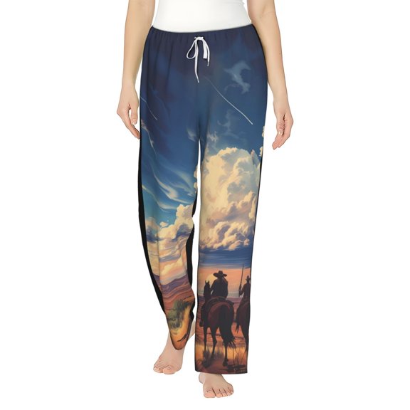 Daiia Western Desert Cloud Cowboy Women's Sleep Pant with Pockets and Drawstring,Pajama Pants-XX-Large