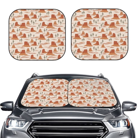 Daiia Western Desert Nature Landscape 2PCS Car Windshield Sun Shade, Foldable Sun Shield for Car Front Window, Auto Sun Blocker Visor Protector Universal for Truck SUV Pickup-Medium