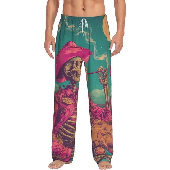 Daiia Western Desert Skull Cowboy (2) Men's Sleep Pant with Pockets and Drawstring,Pajama Pants-Medium