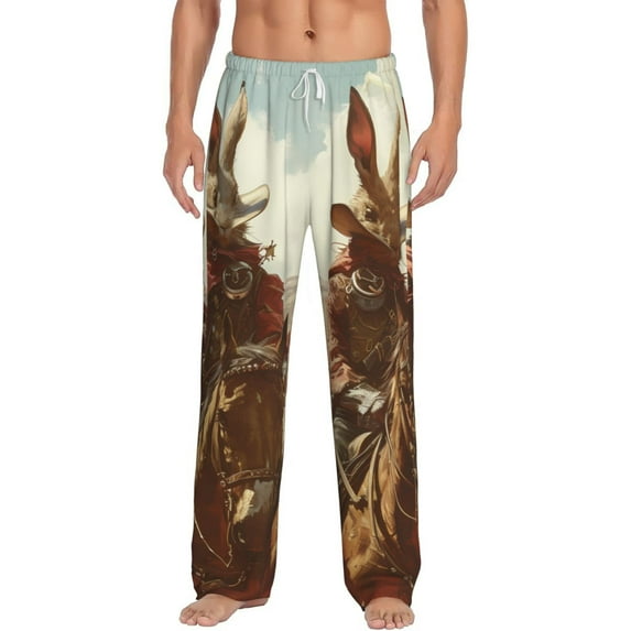 Daiia Western Rabbit Cowboy Men's Sleep Pant with Pockets and Drawstring,Pajama Pants-XX-Large