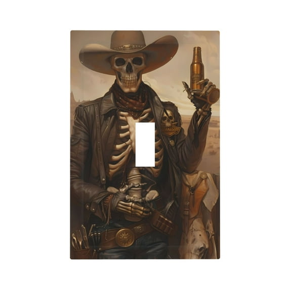 Daiia Western Skull Cowboy Pattern Decorator Wall Plate Child Safe Outlet Cover, Switch and Outlet Covers,Size 1-Gang 5.0" x3.0" , Polycarbonate Thermoplastic-Style T
