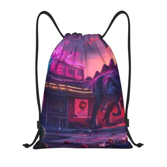 Daiia Western Style Dinosaur Pattern Drawstring Backpack, Gym Bag, Lightweight Backpack, Water-Resistant Bag Travel Sports Backpack, Fitness Bag, Yoga Bag-Medium