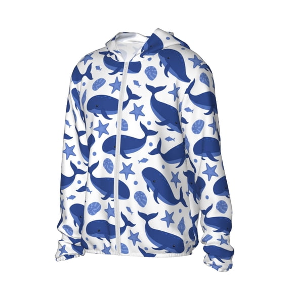 Daiia Whale UPF 50+ Sun Protection Hoodie Jacket Lightweight Long Sleeve Sun Shirt for Women Men with Pocket Hiking Outdoor-Small
