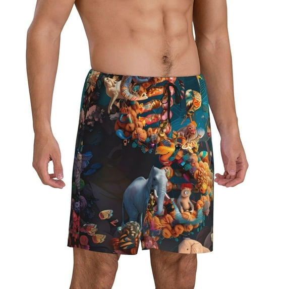 Daiia Whimsical Animal Spiral Mens Woven Stretch Pajama Short,Short Pajama Pants-4X-Large