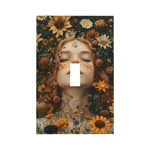 Daiia Whimsical Flower Crown Maiden Pattern Decorator Wall Plate Child Safe Outlet Cover, Switch and Outlet Covers,Size 1-Gang 5.0" x3.0" , Polycarbonate Thermoplastic-Style T