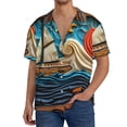 thumbnail image 1 of Daiia Whimsical Sailboat Ocean Art Men's Linen Shirts Short Sleeve Casual Shirts Button Down Shirt for Men Beach Summer Wedding Shirt-4X-Large, 1 of 6