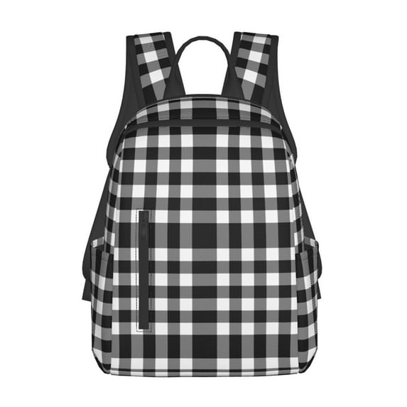 Daiia White And Black Plaid School Backpack for Men and Women Lightweight Backpack Durable Backpack Water-Resistant,Travel,Work Bag