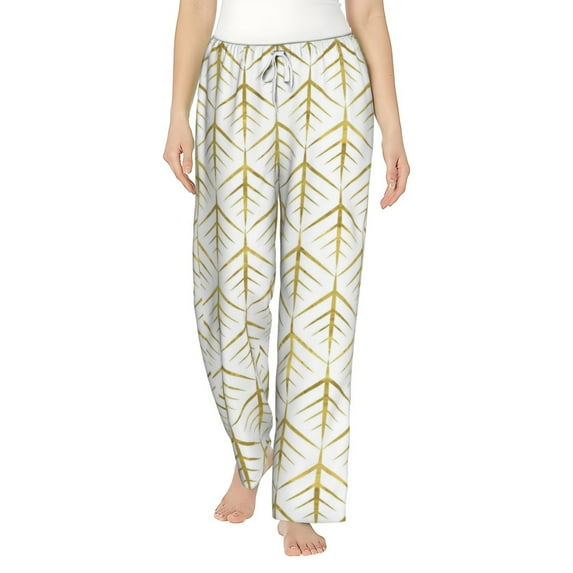 Daiia White And Gold Geometry Women's Sleep Pant with Pockets and Drawstring,Pajama Pants-Large